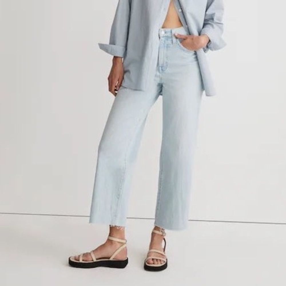 Madewell The Perfect Vintage Wide-Leg Crop Jean Light Wash Raw Hem NJ191 Size 29